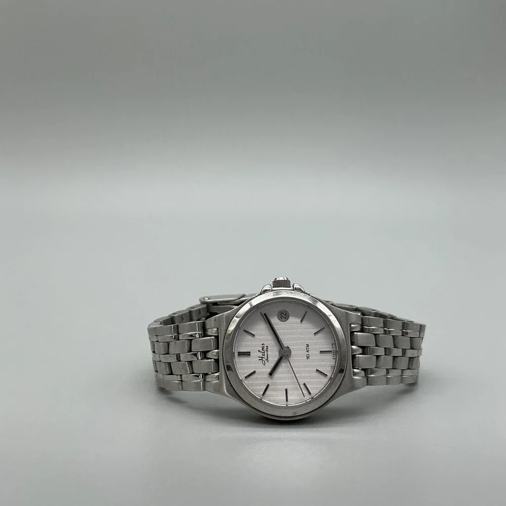 Helms Womens Watch 25mm Silver Tone Stainless 10 ATM Date New Battery 5.75